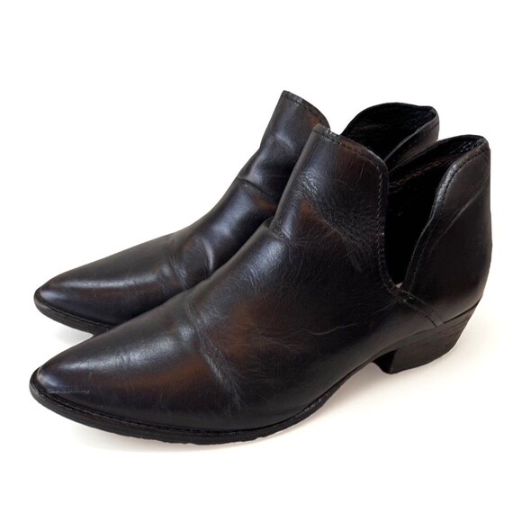 Steve Madden Boots Booties Size 10 Austin Black Leather Cut Out Side Ankle - Picture 2 of 8